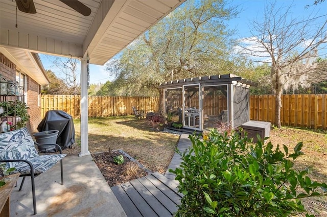 view of patio / terrace featuring a fenced backyard and grilling area