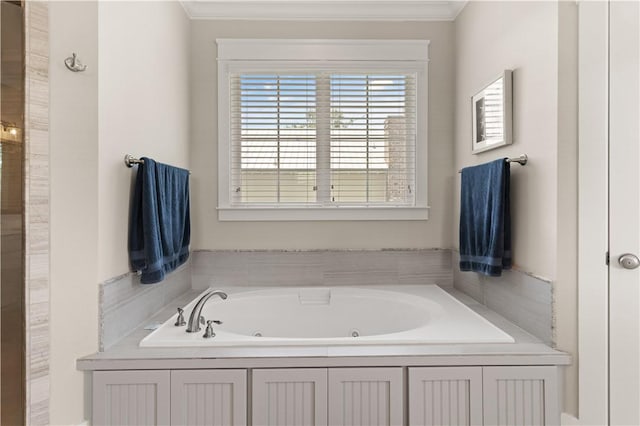 1073 Demere Rd, Saint Simons Island, GA 31522 - bathroom featuring a whirlpool tub and crown molding