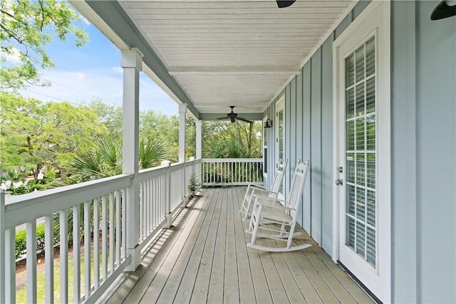 1073 Demere Rd, Saint Simons Island, GA 31522 - wooden terrace featuring a ceiling fan