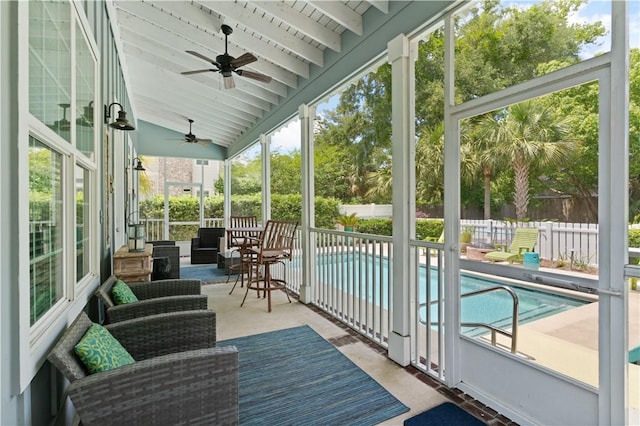 1073 Demere Rd, Saint Simons Island, GA 31522 - sunroom with ceiling fan and plenty of natural light
