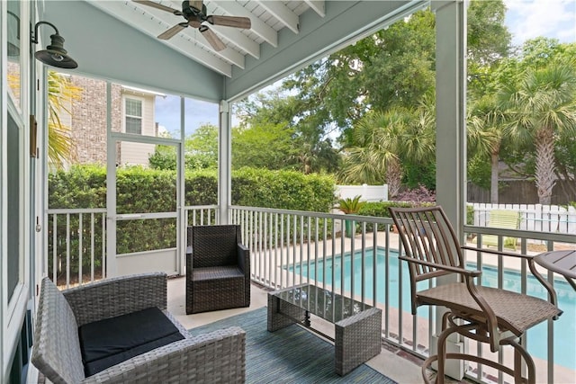 1073 Demere Rd, Saint Simons Island, GA 31522 - sunroom featuring ceiling fan and an outdoor hangout area