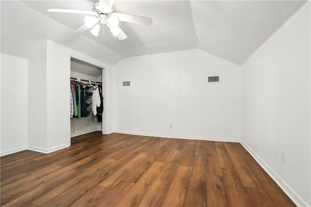 604 Union St, Brunswick, GA 31520 - unfurnished bedroom featuring vaulted ceiling, wood finished floors, a closet, and a ceiling fan