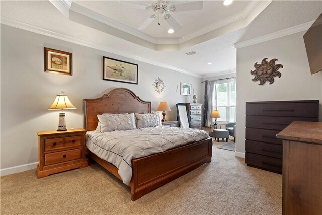 199 Austin Ryan Dr, Kingsland, GA 31548 - bedroom with light carpet, a raised ceiling, ornamental molding, baseboards, and recessed lighting