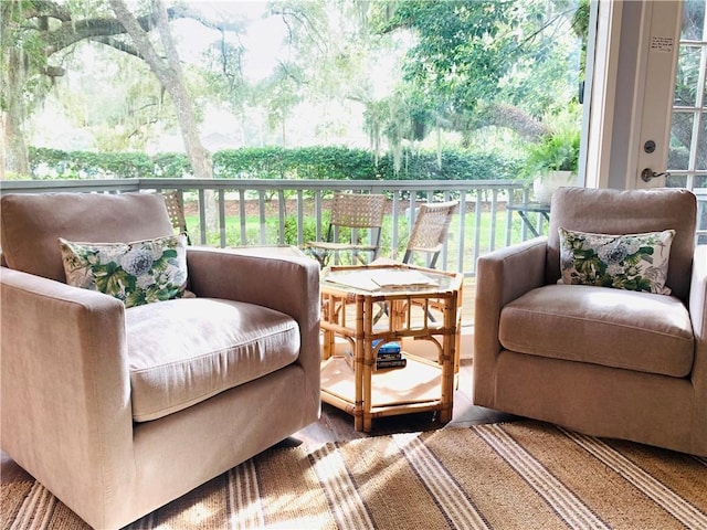 wooden deck featuring an outdoor living space