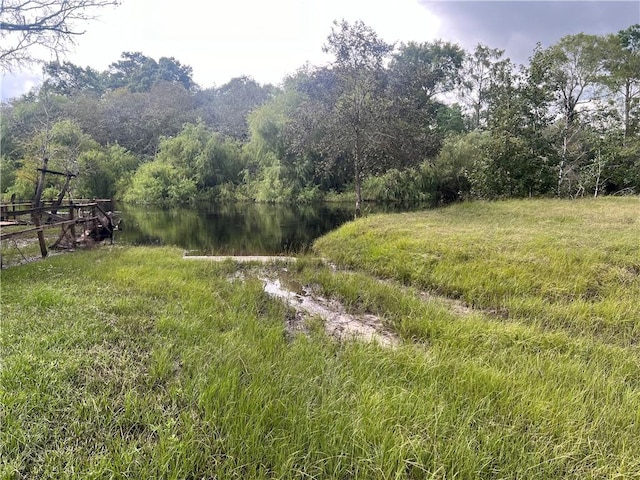 view of yard with a water view