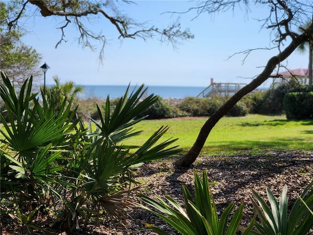 view of yard with a water view