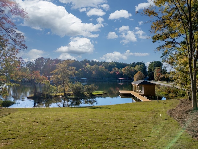 view of water feature with a boat dock