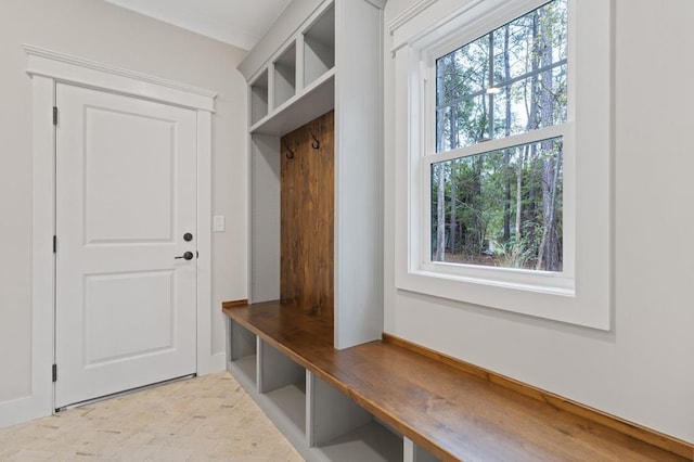 mudroom with crown molding