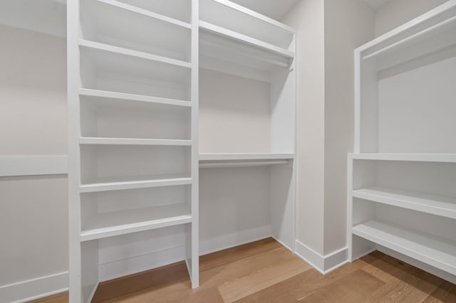 walk in closet with hardwood / wood-style floors