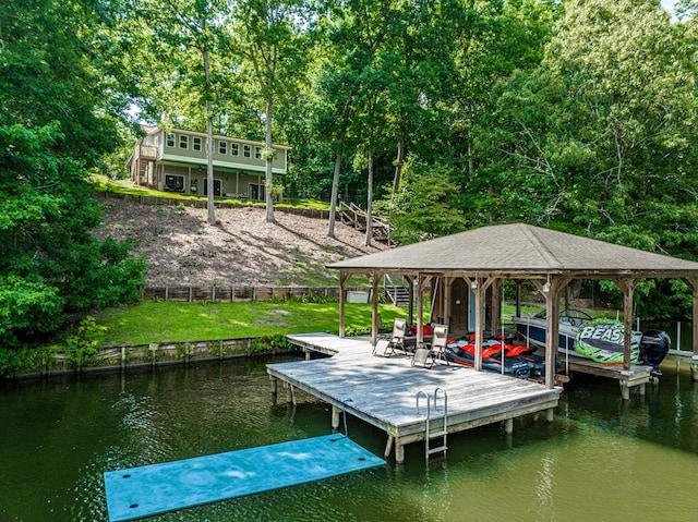 dock area with a water view