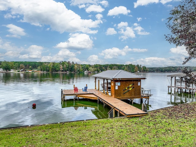 dock area with a water view