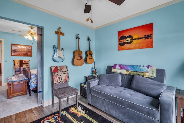 living room featuring crown molding