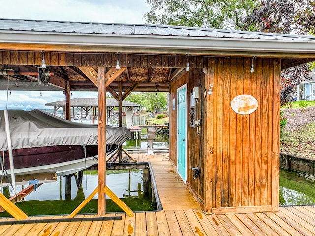 view of dock featuring a water view