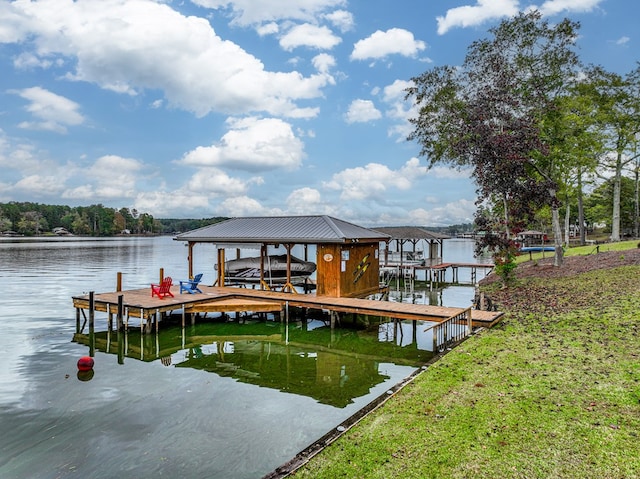 dock area with a water view