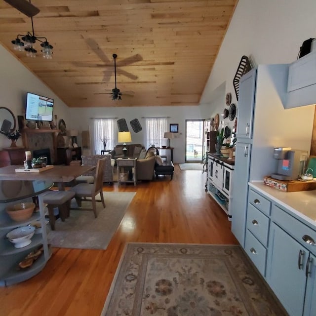 102 Treanor Dr, Milledgeville, GA 31061 - kitchen with wood ceiling, a healthy amount of sunlight, light wood finished floors, and ceiling fan