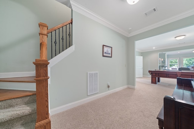 128A Montego Bay Rd, Milledgeville, GA 31061 - staircase featuring carpet, ornamental molding, and baseboards