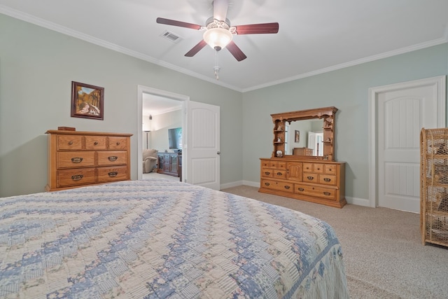 128A Montego Bay Rd, Milledgeville, GA 31061 - bedroom with light carpet, crown molding, a ceiling fan, and baseboards