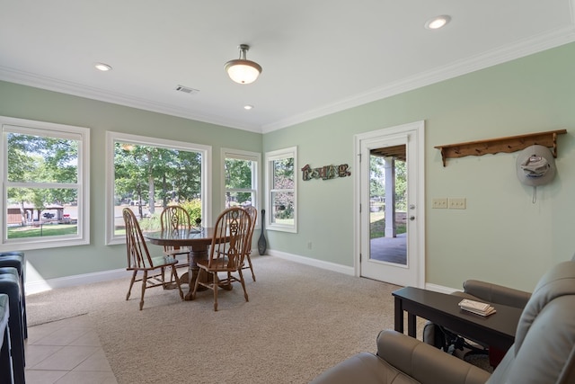 128A Montego Bay Rd, Milledgeville, GA 31061 - dining area featuring light carpet, baseboards, crown molding, and recessed lighting