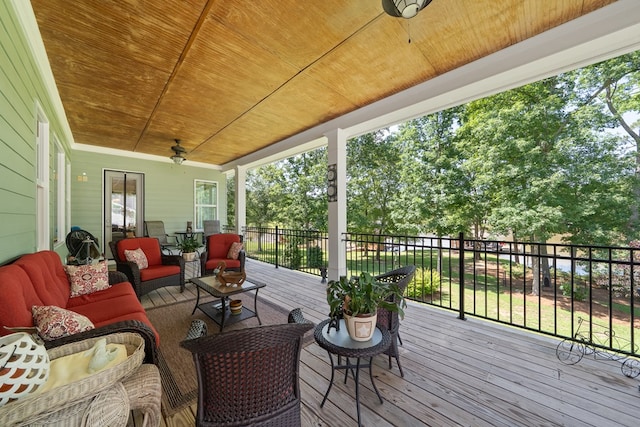 128A Montego Bay Rd, Milledgeville, GA 31061 - wooden terrace featuring ceiling fan and an outdoor hangout area