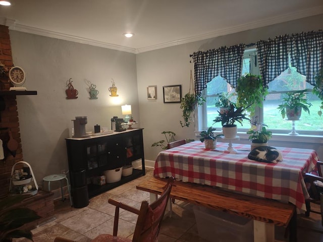 1745 Cedarwood Dr, Milledgeville, GA 31061 - dining room with crown molding, light tile patterned floors, and recessed lighting