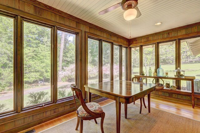 136 Kings Rd, Milledgeville, GA 31061 - sunroom / solarium with plenty of natural light, wood finished floors, and wood walls