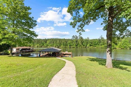 2122 Harbour Point Dr, Sparta, GA 31087 - water view with a dock, a forest, and boat lift