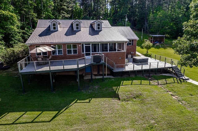 2122 Harbour Point Dr, Sparta, GA 31087 - back of house featuring brick siding, stairway, and a wooden deck