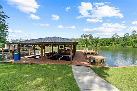 2122 Harbour Point Dr, Sparta, GA 31087 - dock area featuring a yard, a water view, and boat lift