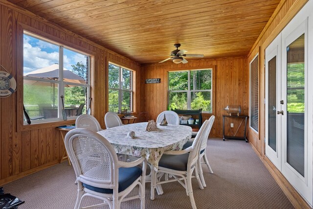 2122 Harbour Point Dr, Sparta, GA 31087 - sunroom / solarium with french doors, wooden walls, carpet, wood ceiling, and baseboards