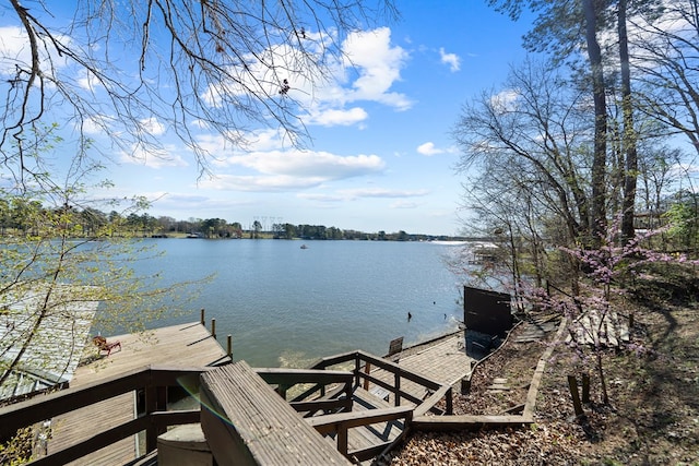 view of dock with a water view