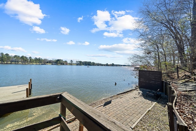 dock area with a water view