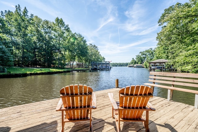 view of dock with a water view