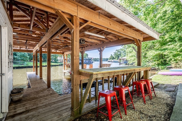 dock area with a water view