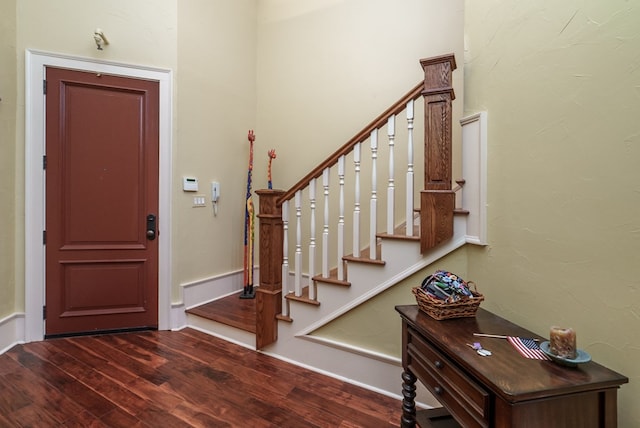 entryway with dark wood-type flooring