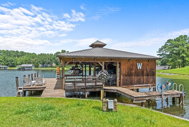 dock area with a water view