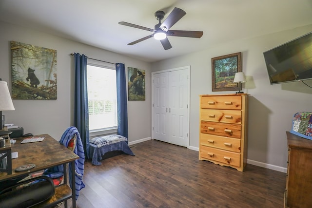 287 Napier Rd, Eatonton, GA 31024 - office area featuring dark wood finished floors, a ceiling fan, and baseboards