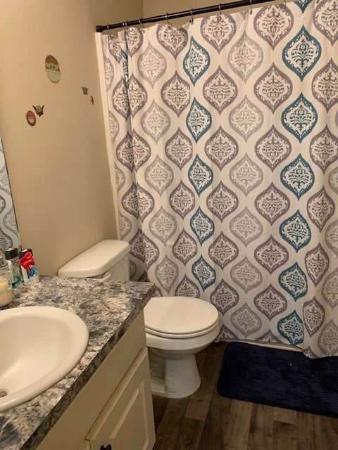 1683 Sara Hunter Ln, Milledgeville, GA 31061 - bathroom with vanity, wood finished floors, and curtained shower