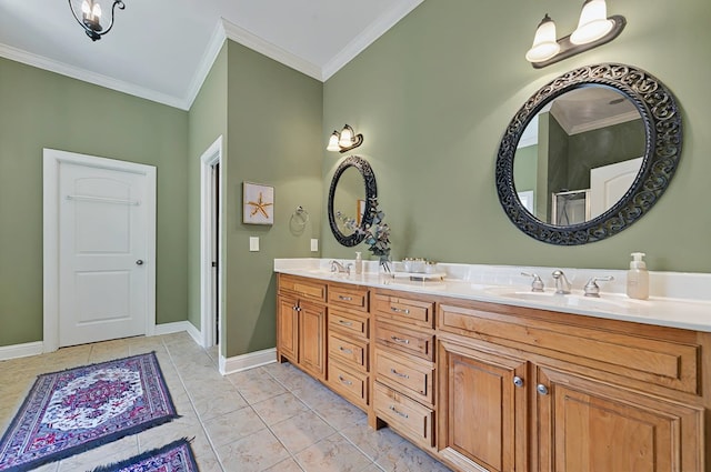 229 Old Plantation Trl, Milledgeville, GA 31061 - full bathroom with double vanity, a sink, baseboards, and ornamental molding