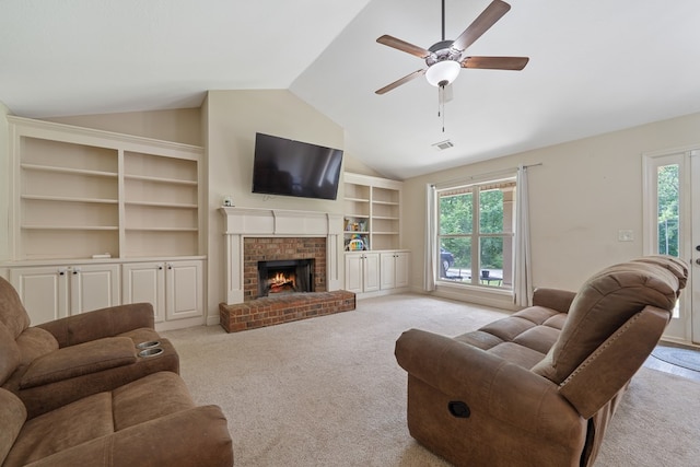 167 NW Old Plantation Trl, Milledgeville, GA 31061 - living room with ceiling fan, lofted ceiling, healthy amount of natural light, and light carpet