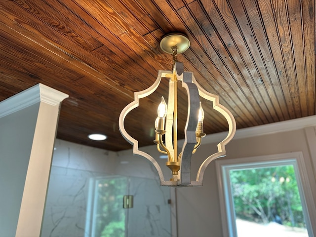 291 Power Point Rd, Milledgeville, GA 31061 - detailed view of wooden ceiling, a chandelier, and ornamental molding