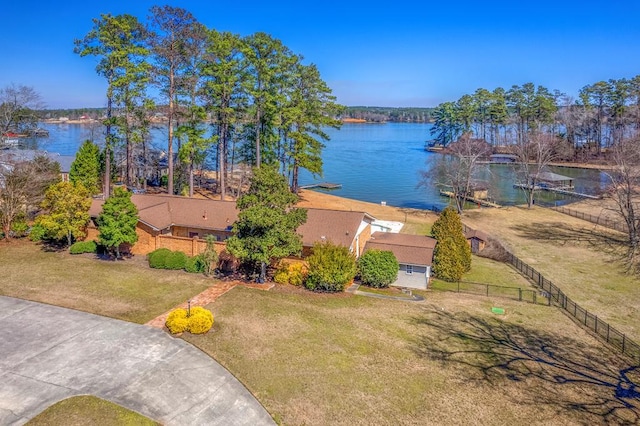 property view of water featuring fence