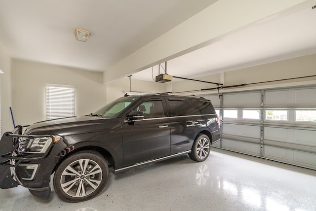 garage with a garage door opener