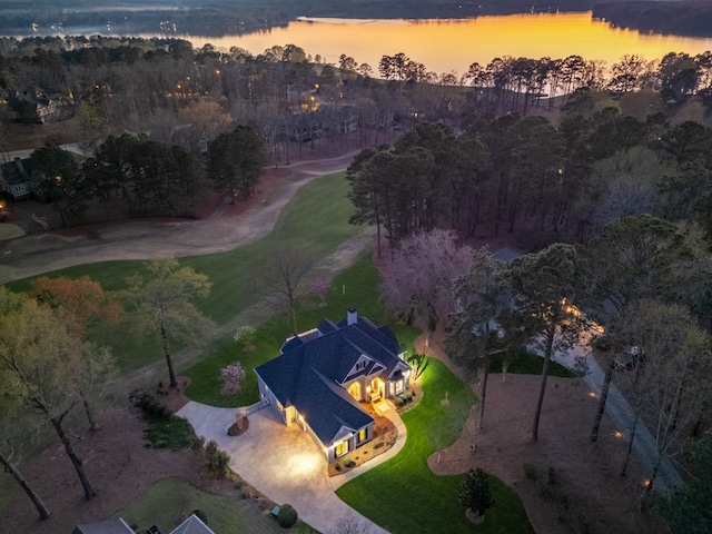 view of aerial view at dusk