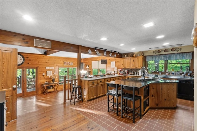 kitchen with a wealth of natural light, a textured ceiling, and dishwasher