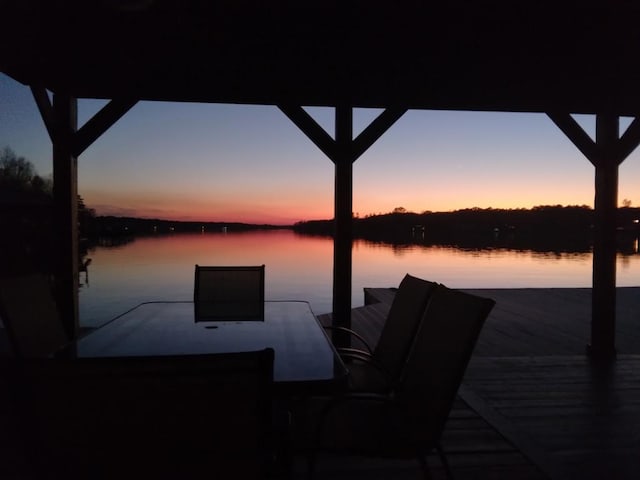 view of dock with a water view