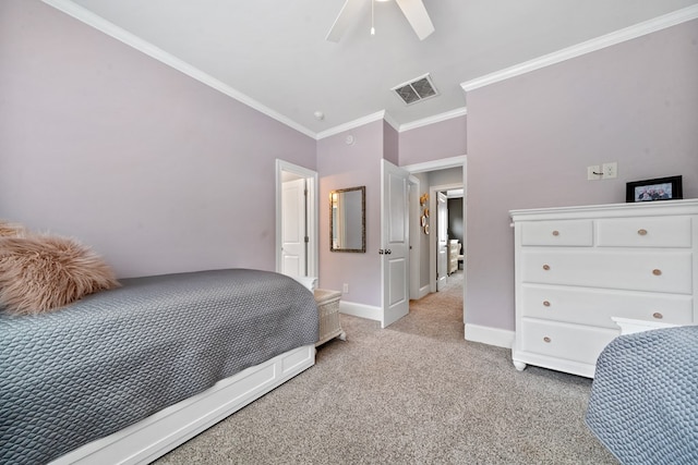 202 Jackson Rd, Milledgeville, GA 31061 - bedroom featuring light carpet, ornamental molding, lofted ceiling, and ceiling fan