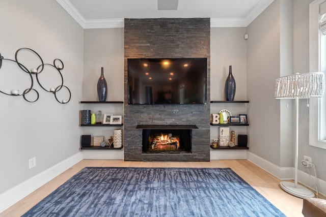 202 Jackson Rd, Milledgeville, GA 31061 - living area featuring a stone fireplace, wood finished floors, and crown molding
