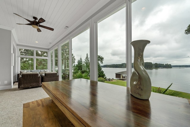 202 Jackson Rd, Milledgeville, GA 31061 - sunroom / solarium with ornamental molding, a water view, and wood ceiling
