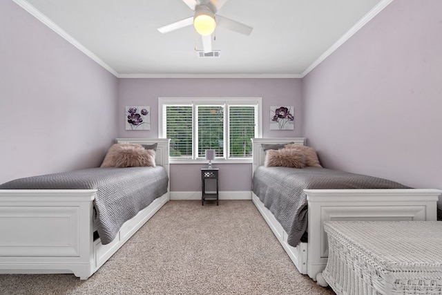 202 Jackson Rd, Milledgeville, GA 31061 - bedroom featuring light carpet, crown molding, and a ceiling fan