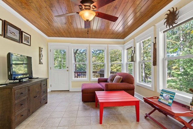 sunroom / solarium with plenty of natural light and wood ceiling